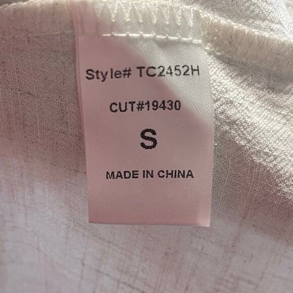 Allie Rose Linen Boho Blouse Womens Size Small 3/4 Sleeve Oatmeal Hippie Lace - Picture 6 of 8